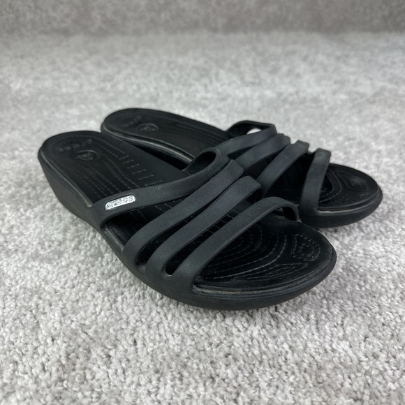 Crocs Rhonda Black Wedge Slide Slip On Sandals Womens 8 Black - Picture 1 of 7